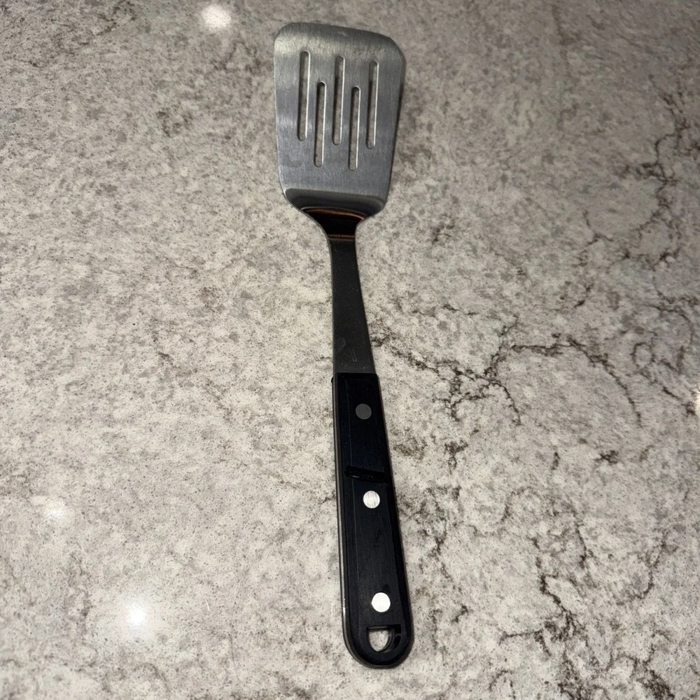 Vintage CK Stainless Steel Slotted Spatula Turner Heavy Duty Melt Marks 12 In